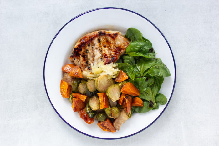 pork with honey-roasted veggies
